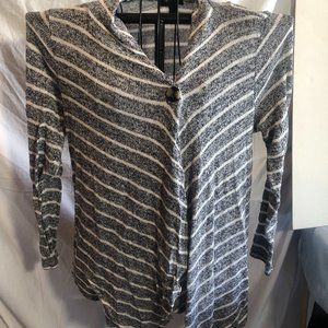 AB Studio Blue Striped LARGE Long Sleeve Thin Cardigan Sweater